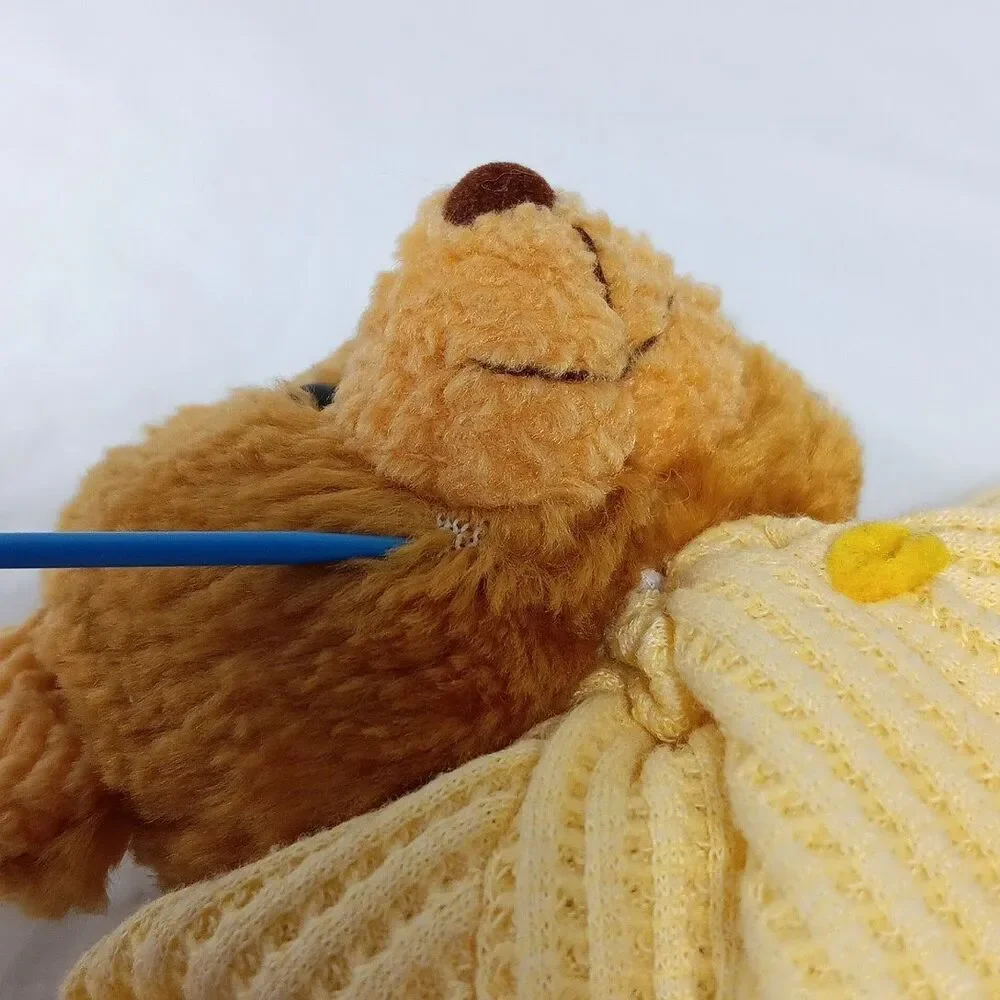 A&A Adorable Adoptions Teddy Bear Waffle Weave Pastel Yellow Soft Body Baby Toy